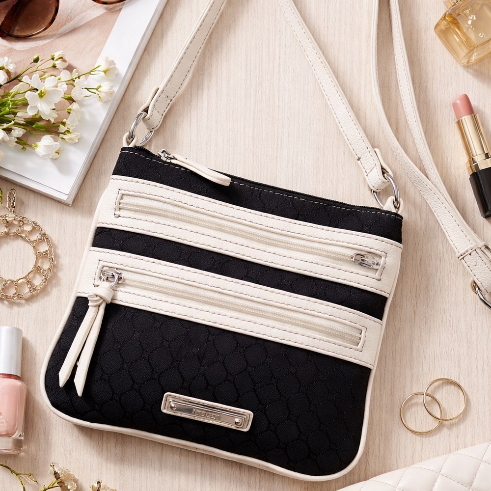 Nine West Black & White Multi-Zip Crossbody Bag